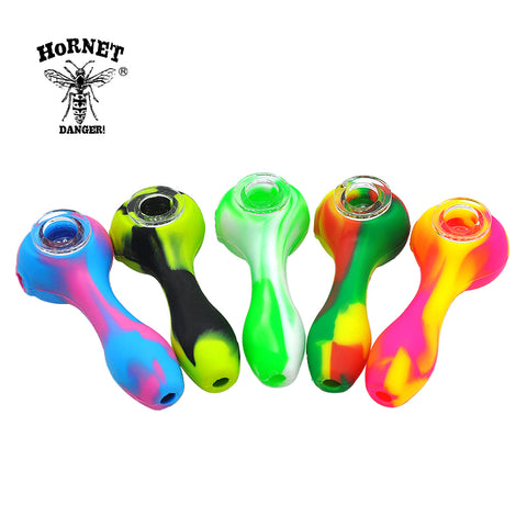 Portable Silicone Smoking Pipe With Glass Bowl Screen 2 Size 10 Colors